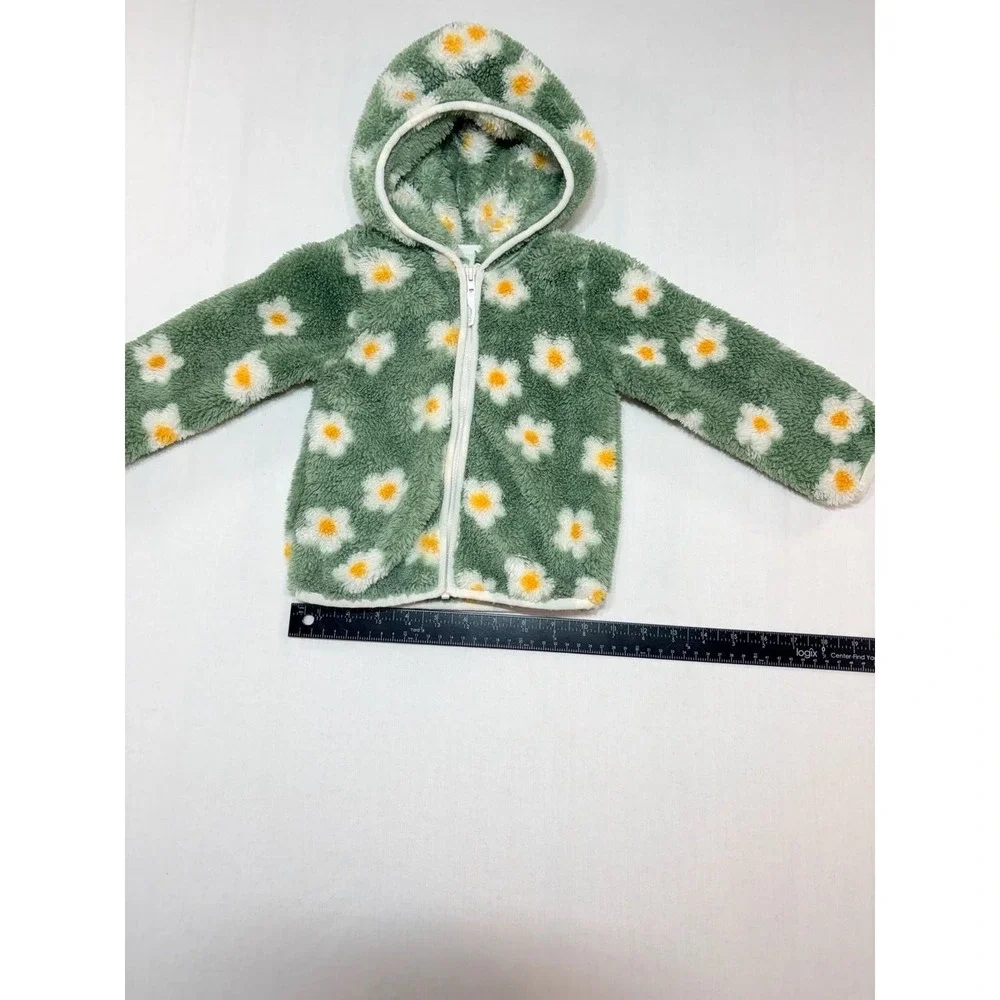 Little Me Baby Girls Green Daisy Fleece Zip Up Hoodie Jacket 24M